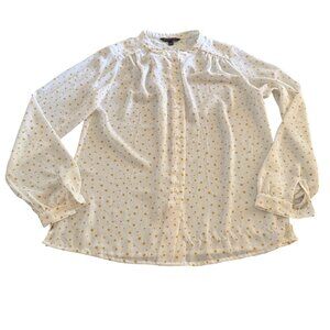 Banana Republic Womens White Yellow Star Print LS Button Blouse Top, Size XS